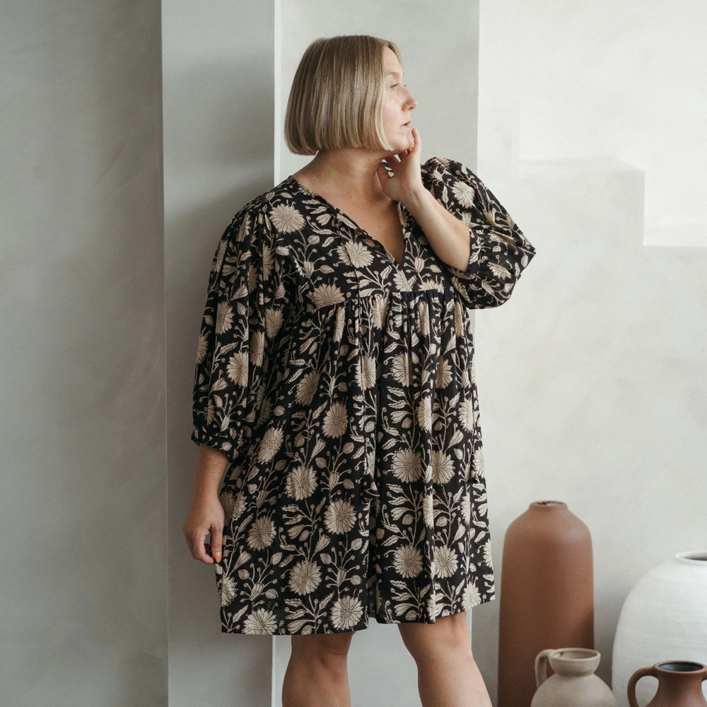 Pokoloko Block Print Mini Dress in Nightflower